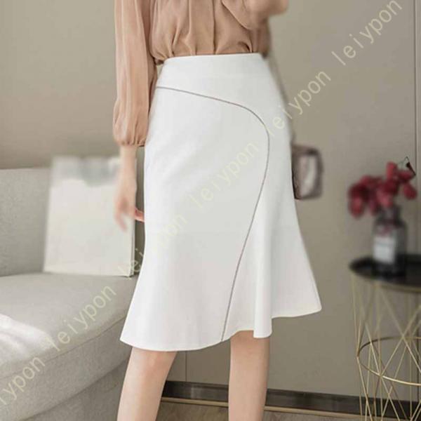 フレアスカート レディース ハイウェスト オフィス ビジネス タイトスカート ひざ丈 無地 ストレッ...