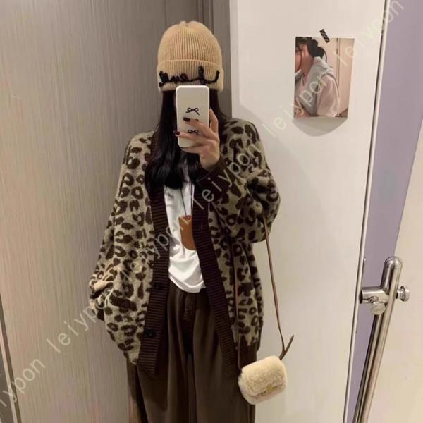 カーディガン レディース 長袖 ヒョウ柄 シンプル ゆったり ニットカーディガン Vネック セーター...