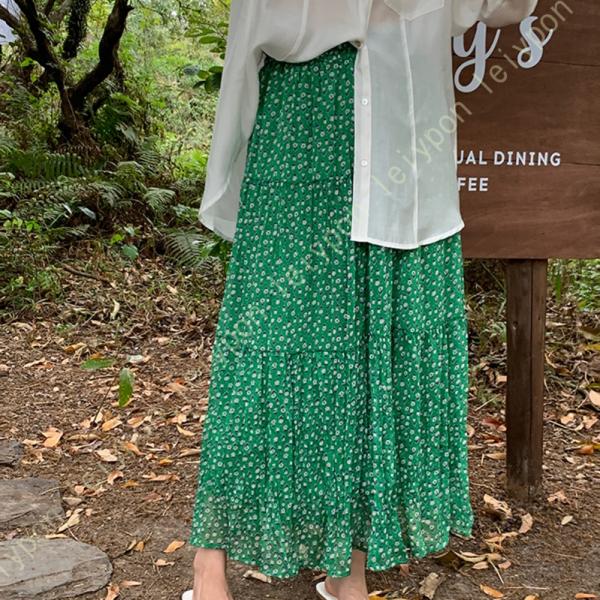 ロングスカート レディース 花柄 シフォン エレガント ハイウエスト ウエストゴム 涼しい ゆったり...