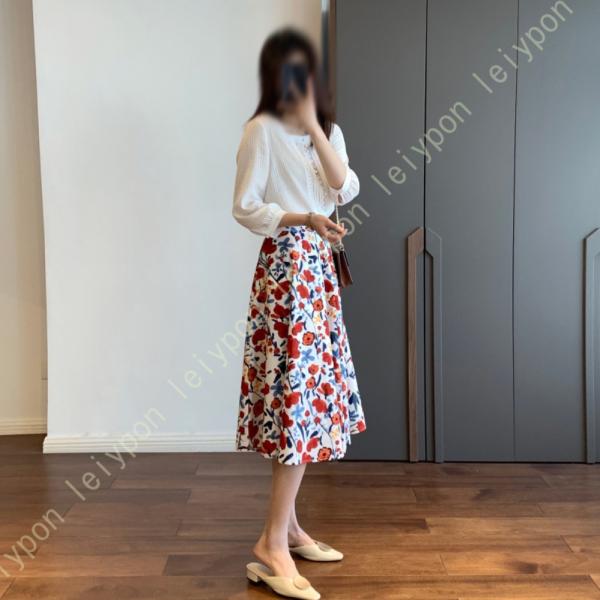 フレアスカート レディース 花柄 春 夏 ウエストゴム 涼しい ゆったり 通気いい エレガント 大人...