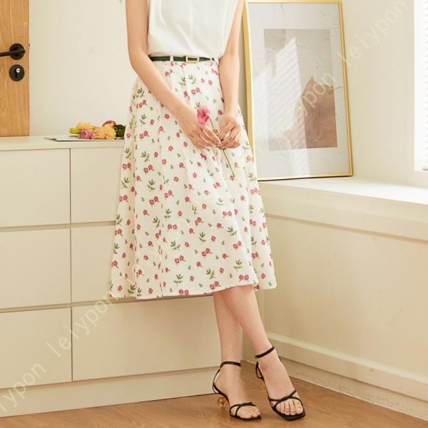 フレアスカート レディース ロングスカート 花柄 春夏 ウエストゴム Aライン スカート シフォン ...