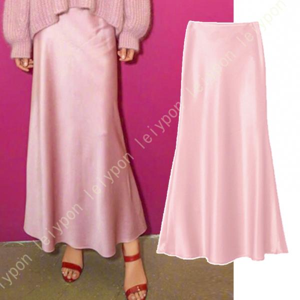 フレアスカート エレガント 柔らかい 艶感 光沢感 シルキー 女性らしい シンプル サテン メタリッ...