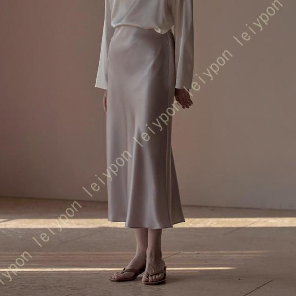 サテン マーメイドスカート 春夏 光沢 ツルツル サテン ロングスカート レディース リラックス 体...