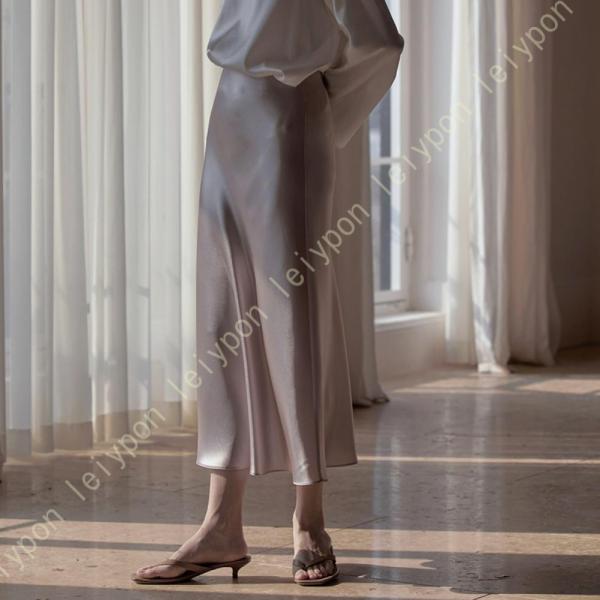 サテン マーメイドスカート スカート レディース 光沢 ツルツル 柔らかい ロングスカート Aライン...