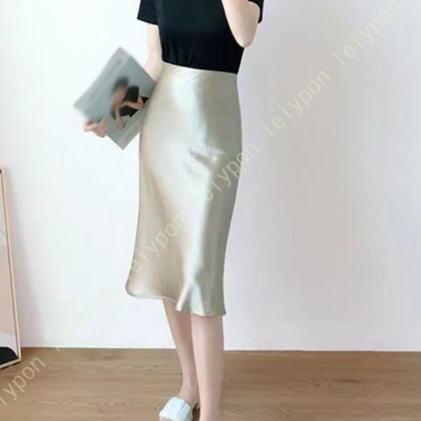 ロングスカート サテン 夏 光沢 ツルツル 上品 エレガント 柔らかい ハイウエスト レディース 春...