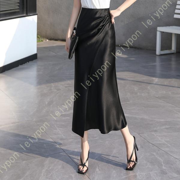スカート レディース ツルツル サテン素材 柔らかい 通気性 サテンラップスカート 光沢感 シルキー...