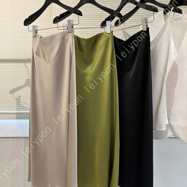 サテンスカート レディース ハイウエスト サテン 透け感 無地 aライン フェミニン 光沢 滑らかな...