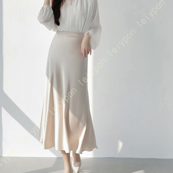 サテンスカート レディース 春夏 きれいめ 上品 ツルツル サテン素材 オフィス カジュアル ベーシ...