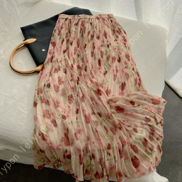 シフォンスカート ハイウエスト ふんわり Aライン レディース 夏 エレガント 花柄 大人 おしゃれ...