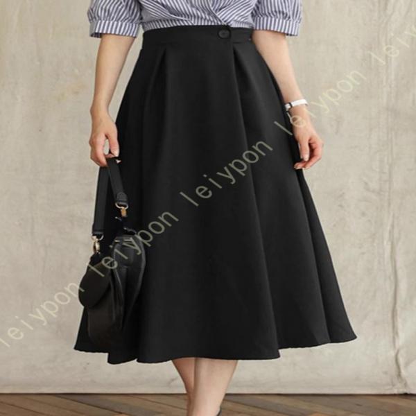 フレアスカート レディース ハイウエスト 無地 黒 Aライン 台形 マキシスカート ロングスカート ...