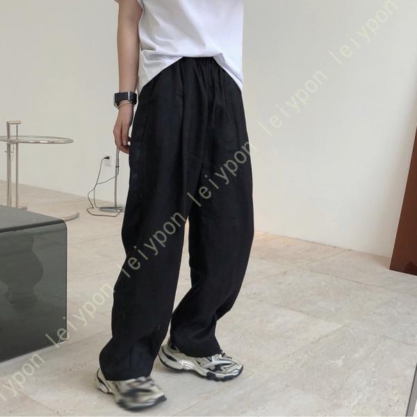 サルエルパンツ ウエストゴム ポケット付き 綿麻パンツ 通気 ワイドパンツ ゆったり 長ズボン 上質...