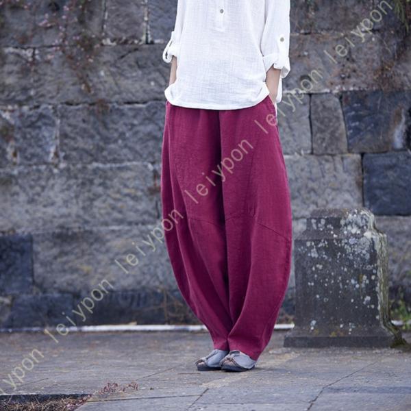 サルエルパンツ アラジンパンツ レディース 無地 ハイウエスト ゴム ユニセックス ゆったり ワイド...