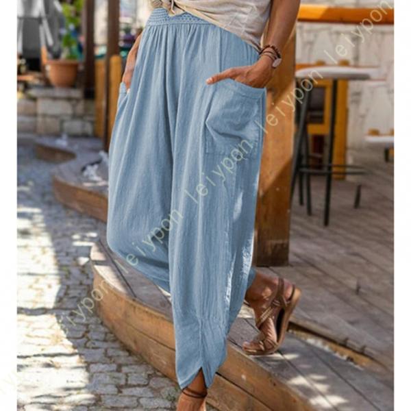 サルエルパンツ 綿麻パンツ レディース リネンパンツ ワイドパンツ ロング丈 ガウチョパンツ リラッ...