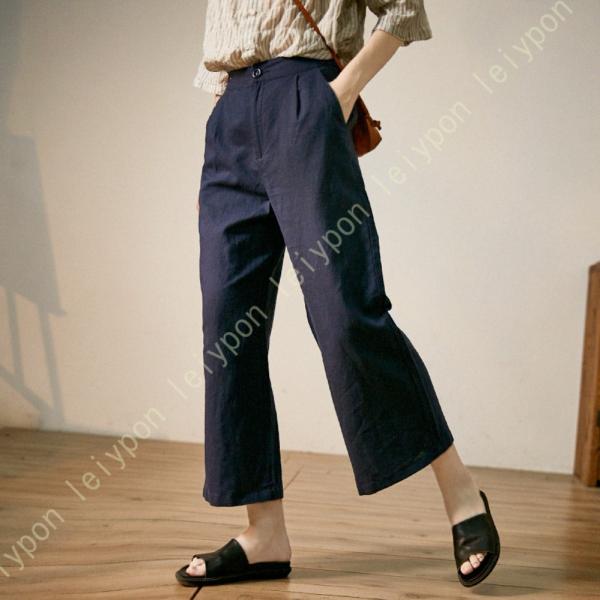 サルエルパンツ レディース 無地 ハイウエスト ウエストゴム ゆったり ワイドパンツ ポケット付き ...