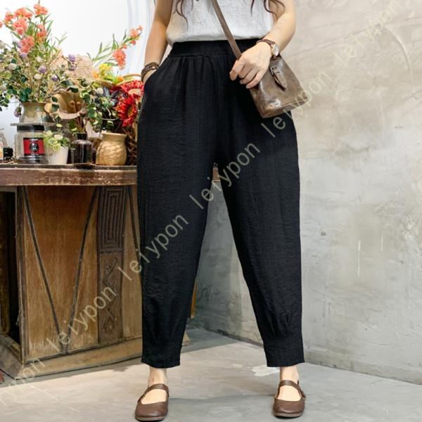 ワイドパンツ レディース 綿麻 無地 ふんわり 涼しい 通気 速乾 春 夏 ゴムタイプ 体型カバー ...