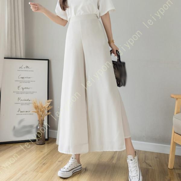 レディース ワイドパンツ シフォン 春 夏 ふんわり 透け感 スカーチョ イージーパンツ 大人っぽい...