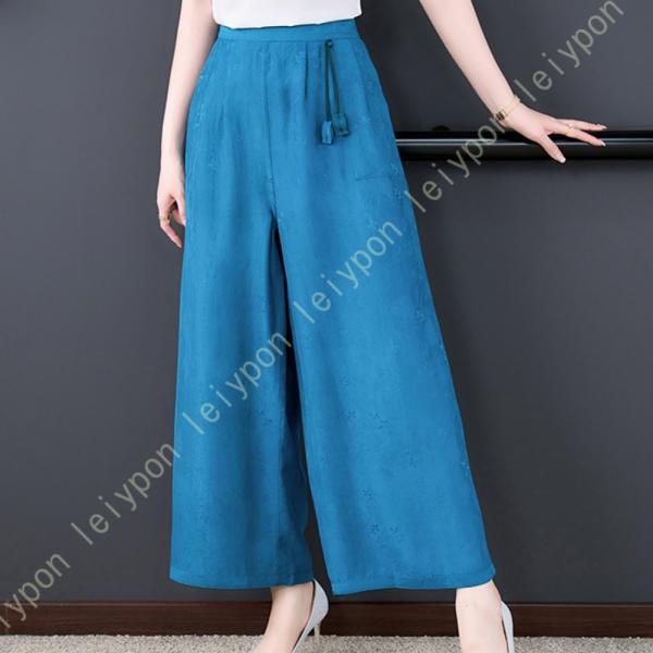 ロングパンツ レディース ワイドパンツ シフォン ふんわり ゆったり 体型カバー おしゃれ さらり ...