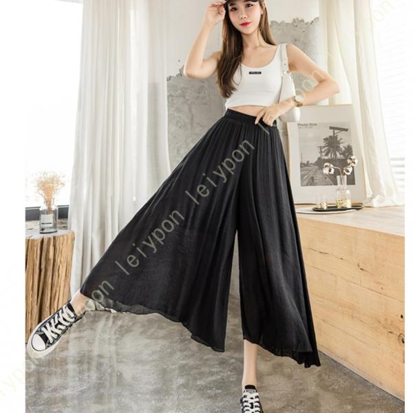 フレアパンツ シフォンパンツ レディース ウエストゴム ガウチョパンツ ふんわり 涼し気 薄手 シフ...