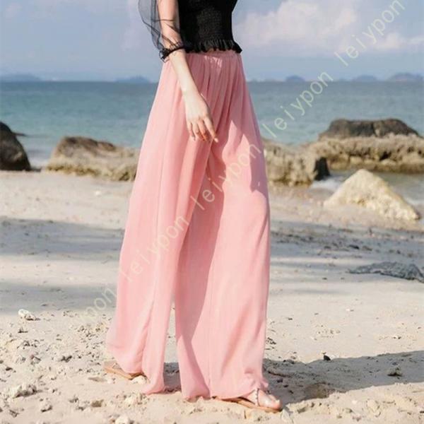 スカーチョ ワイドパンツ 麻 リネン風 裏地あり リラックスパンツ きれいめ ロング丈 レディース ...