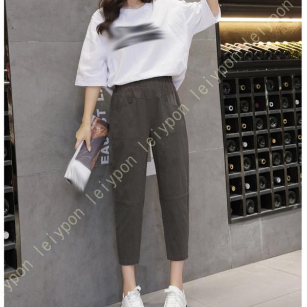 レディース リネン ロングパンツ ハーレムパンツ 春夏 無地 ウェストゴム ポケット付き パッチワー...