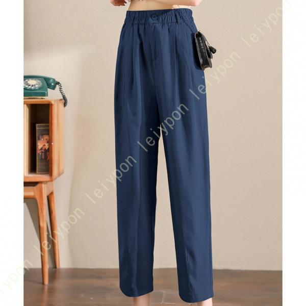 ガウチョパンツ レディース 綿麻 ロングパンツ ゴム ポケット付き カジュアル ゆったり 無地 コッ...