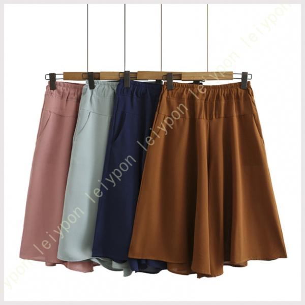 ロングパンツ 無地 レディース ガウチョパンツ ウエストゴム ポケット付き 上品 おしゃれ 春夏にぴ...