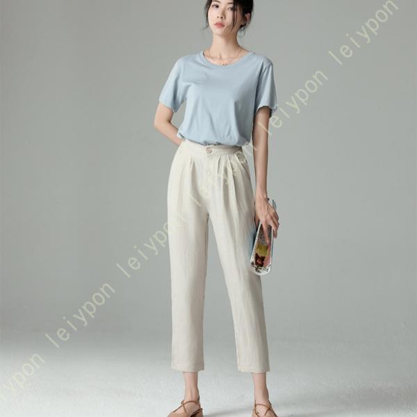 ワイドパンツ 春 夏 リネン風 ゆったり ウエストゴム レディース 麻素材 体型カバー 通気 黒 袴...