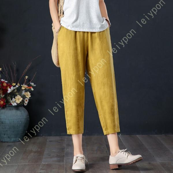 ガウチョパンツ レディース ウエストゴム ハイウエスト 綿麻 ゆったりリネン 体型カバー 美脚 リラ...