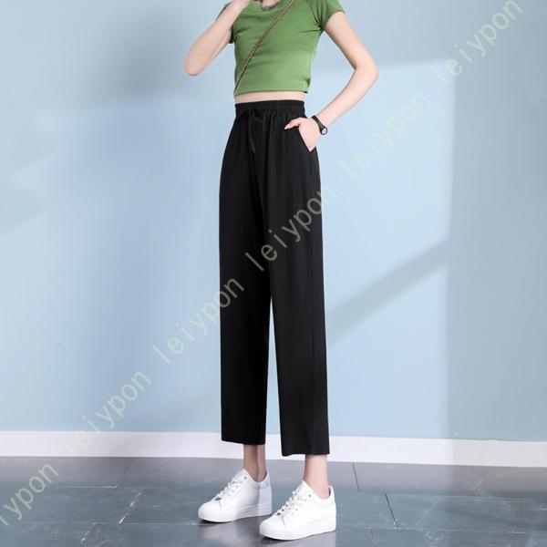 ロングパンツ レディース 綿麻 ガウチョパンツ ポケット付き ウエストゴム 美脚 無地 リネンイージ...