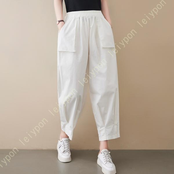 ロングパンツ レディース 綿麻 ウエストゴム 心地よい ガウチョパンツ ワイドパンツ サルエルパンツ...