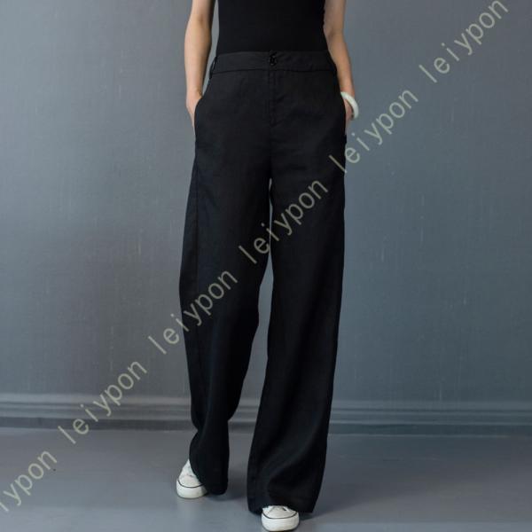 ワイドパンツ レディース 無地 シンプル 綿麻 ゆったり リネン ガウチョパンツ ロングパンツ ウエ...
