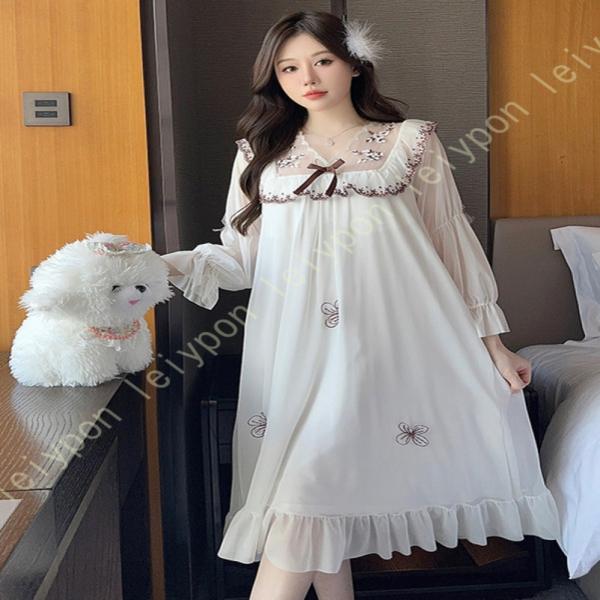 ネグリジェ レディース パジャマ ルームウェア ロング丈 春秋 お姫様気分に 部屋着 ネグリジェ ル...