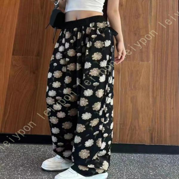 ワイドパンツ レディース 七分丈 ガウチョパンツ ウエストゴム ひんやり ボタニカル 冷感 花柄 ポ...