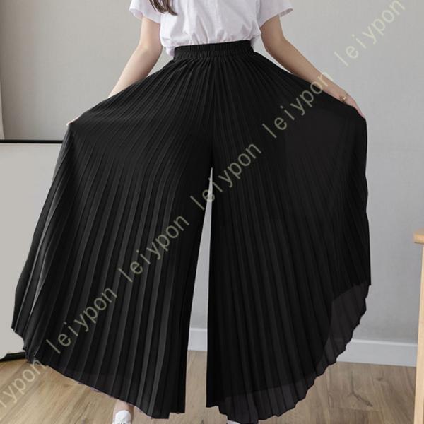 ワイドパンツ レディース プリーツ 蝶結び付き リボン付き シフォン 春夏 ボトムス 日常 お出掛け...