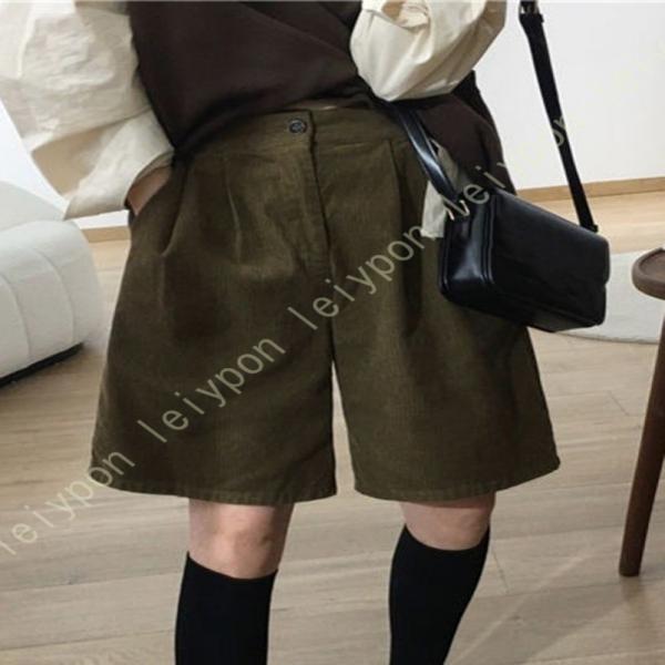 ショートパンツ ストレッチ 前ファスナー 股上深め 黒 茶 緑 ショート レディース ファッション ...