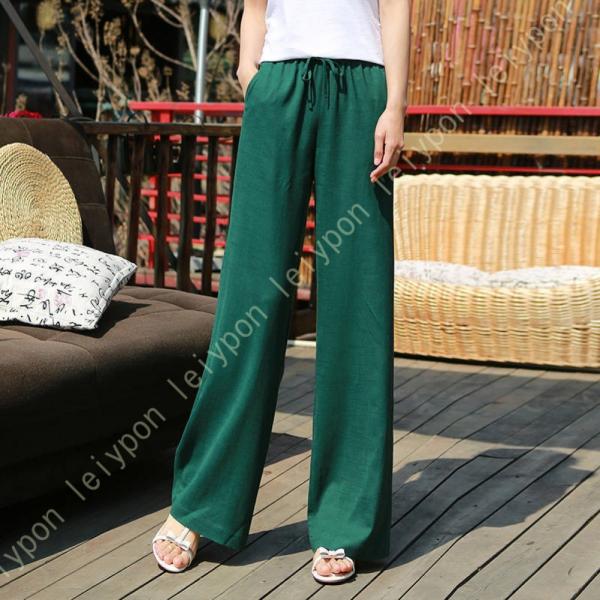 ワイドパンツ レディース 綿麻 春 夏 ゆったり リネン 白 ガウチョパンツ ウエストゴム 涼しい ...
