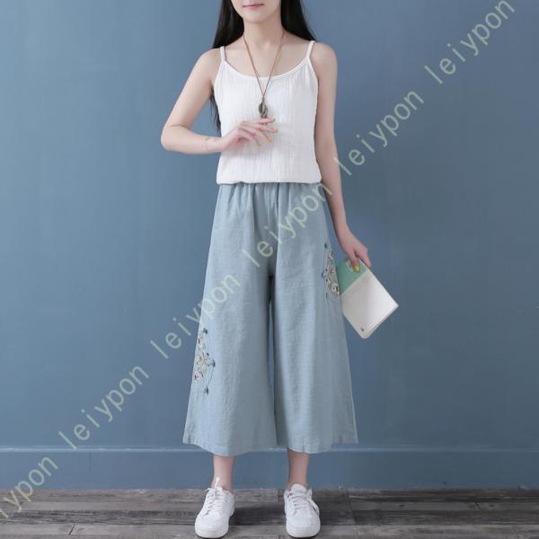 サルエルパンツ ロングパンツ 民族風 文芸風 ガウチョパンツ レディース 綿麻 パンツ リネン ポケ...