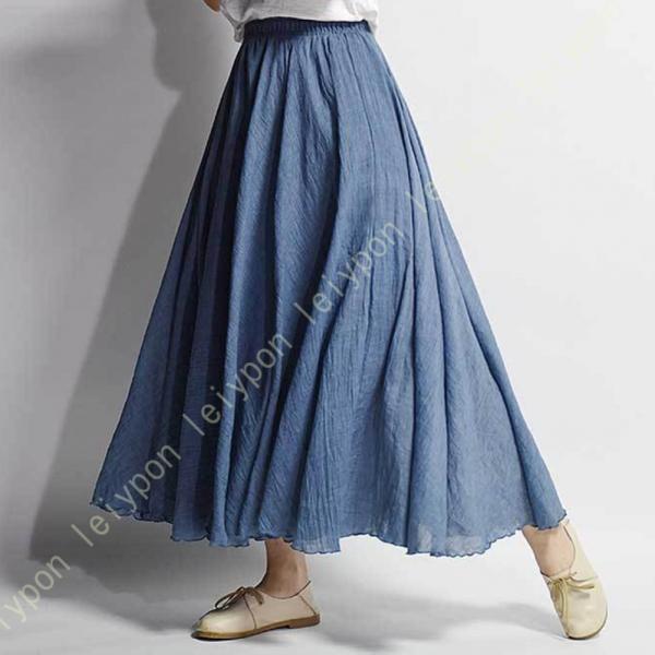 ワイドパンツ レディース 春 夏 ガウチョパンツ ロング丈 綿麻 裏地あり 2枚重ね ふんわり 涼し...