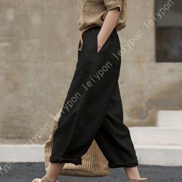 ワイドパンツ レディース 綿麻 無地 ふんわり 涼しい 通気 速乾 春 夏 ゴムタイプ 体型カバー ...