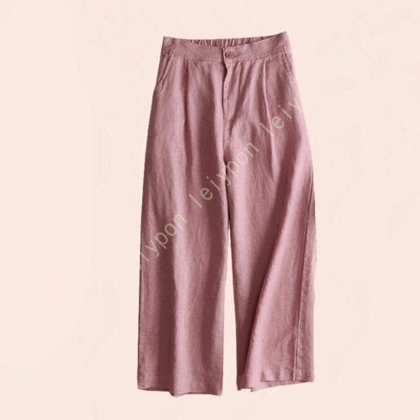 ワイドパンツ レディース 綿麻 ゆったり リネン 白 赤 ガウチョパンツ ウエストゴム 涼しい 着痩...