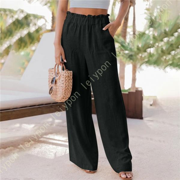 ロングパンツ リネンワイドパンツ レディース ハイウエストガウチョパンツ 綿麻 体カバー 春夏秋 ボ...