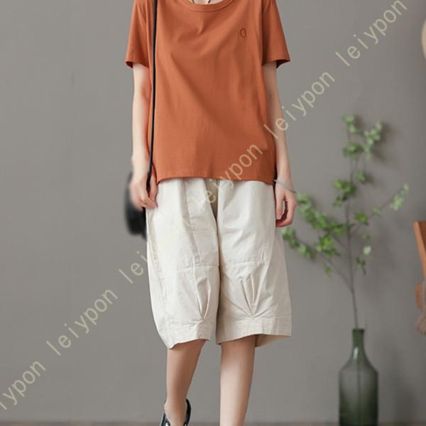 ハーフパンツ ワイドパンツ レディース ウエストゴム ポケット付き 通気 春 夏 リネン 麻素材 サ...