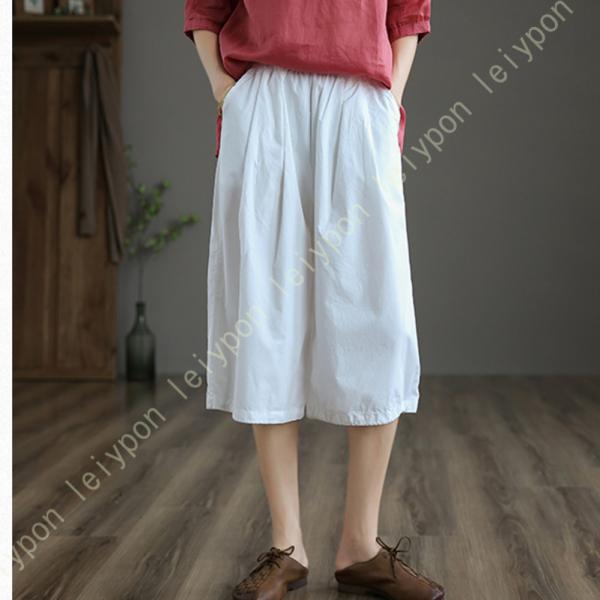 ワイドパンツ ガウチョパンツ レディース ウエストゴム リネン風 サルエルパンツ 綿麻 ゆったり 着...