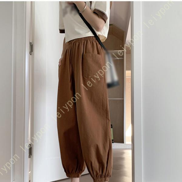 カーゴパンツ ワイドパンツ レディース リネン 無地 ウェストゴム ゆったり カジュアル きれいめ ...