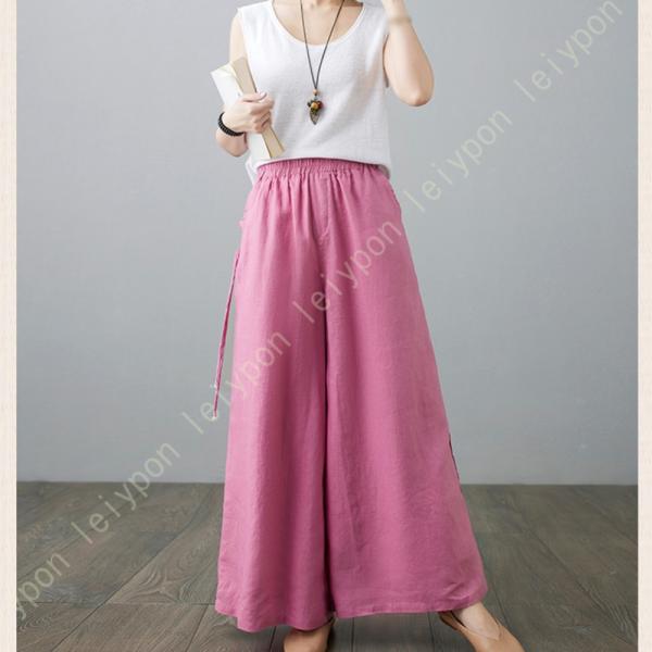 ワイドパンツ レディース 綿麻 パンツ ロングパンツ ガウチョパンツ リネン サルエルパンツ ゆった...