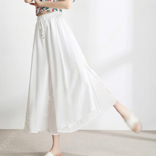 ロングパンツ レディース 九分丈 ウエストゴム ハイウエスト 美脚 着痩せ 落ち感 おしゃれ ボトム...