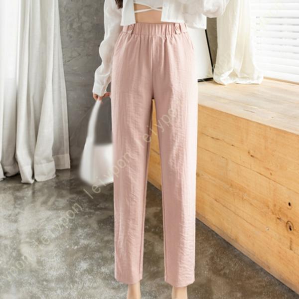 ガウチョパンツ レディース ロングパンツ 綿麻 ハイウエスト ワイドパンツ カジュアル コットンリネ...
