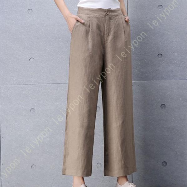 ロングパンツ レディース 綿麻 ガウチョパンツ サルエルパンツ ポケット付き ウエストゴム 美脚 無...