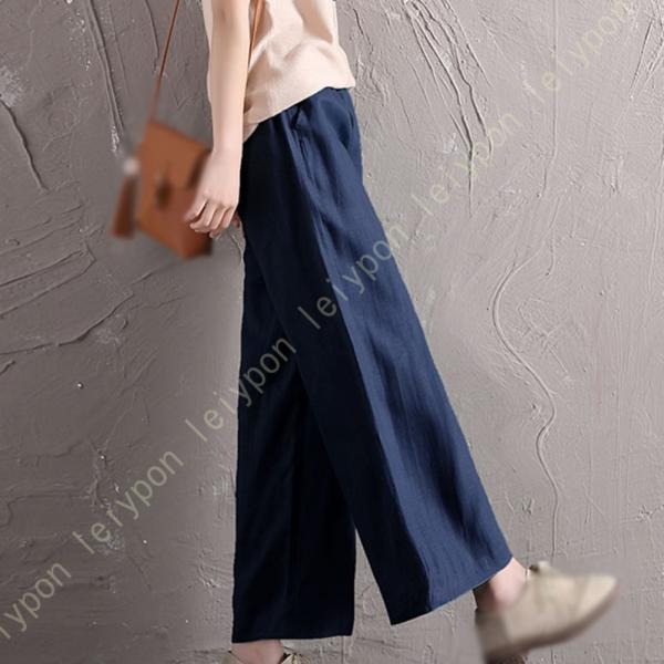 ガウチョパンツ レディース ロングパンツ 綿麻 ハイウエスト ワイドパンツ カジュアル コットンリネ...