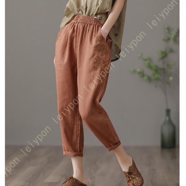 リネン ワイドパンツ リネンパンツ レディース ボトムス ガウチョ 無地 ゆったり 麻 春夏 ワイド...